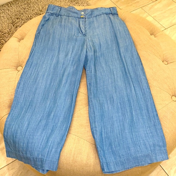 Cropped Chambray Wide Leg Pants - Picture 2 of 5